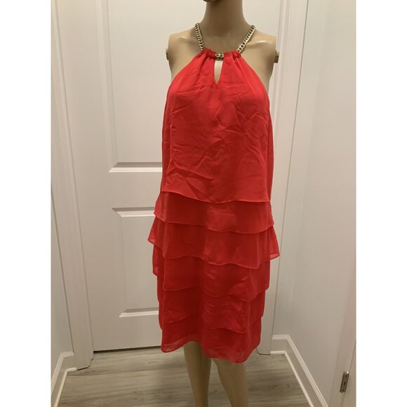 Laundry By Shelli Segal Dress Size 12 Chain Adj Halter Orange Party Cruise - Picture 1 of 9